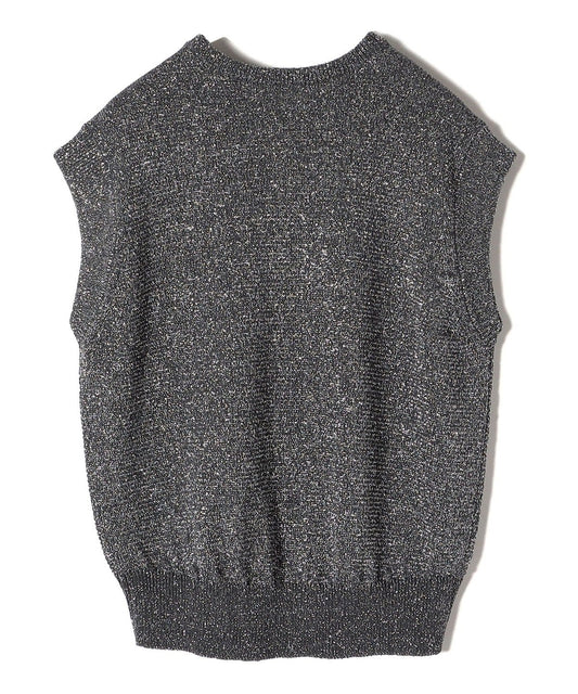 〈手洗い可能〉ラメ混 ペーパー 編地 コンビ プルオーバー