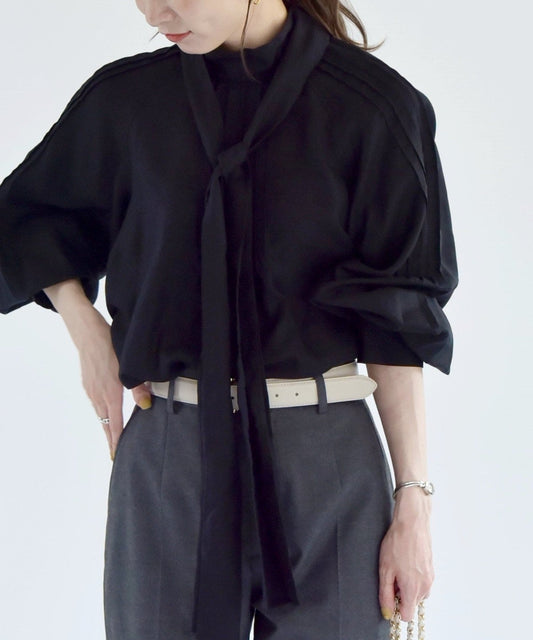 quaranciel:〈洗濯機可能〉ソフト ボリューム スリーブ ボウタイ ブラウス