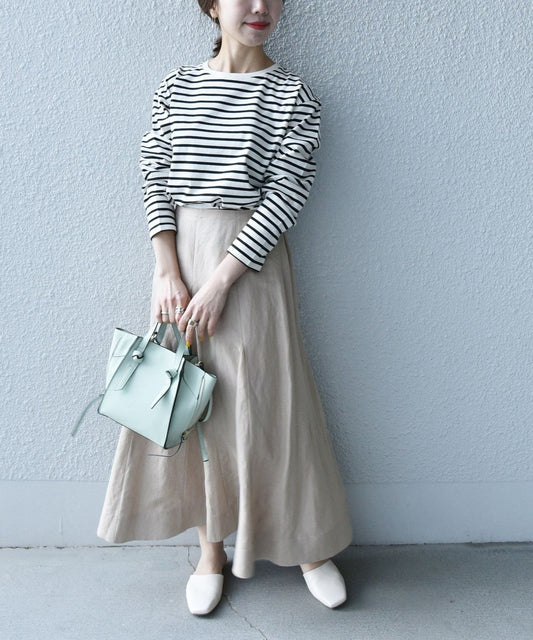 SHIPS any:〈手洗い可能〉リネン ミックス ランダム フレア スカート