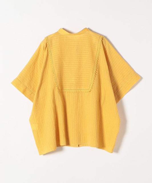 SHIPS any:〈ウォッシャブル〉パネル ドビーストライプ バンドカラーシャツ