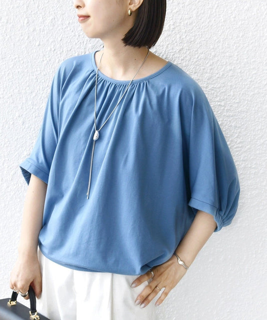 〈洗濯機可能〉ドルマン ギャザー ブラウス TEE