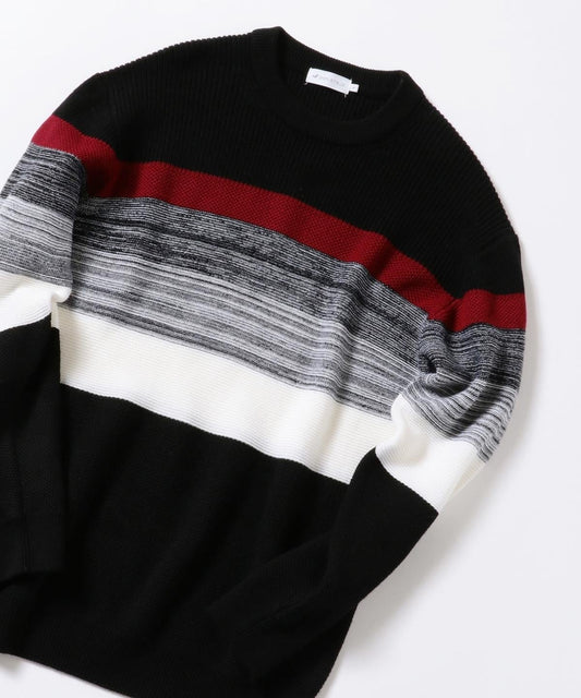 SHIPS JET BLUE: コンビパネルボーダー クルーネックニット