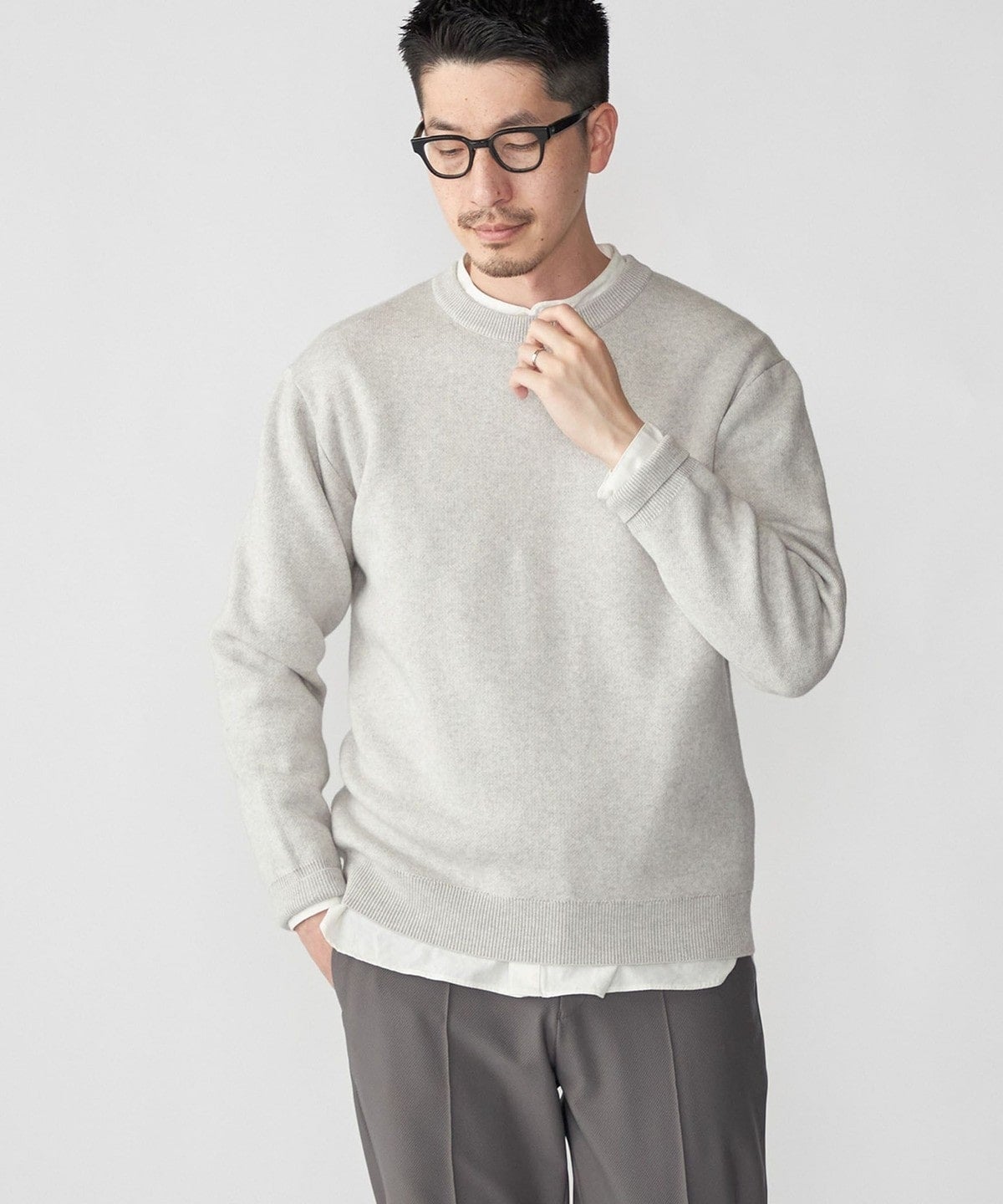 SHIPS:〈手洗い可能〉コットン カシミヤ 単色 クルーネック ニット