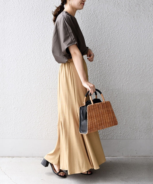 〈手洗い可能〉リネンミックス切り替えフレアスカート