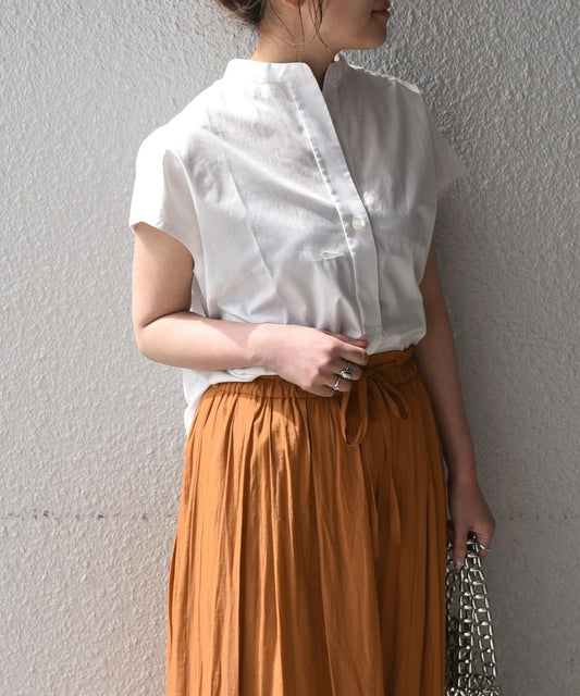 SHIPS any:バンドカラーフレンチスリーブシャツ