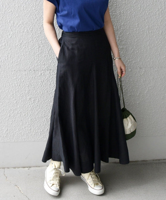 SHIPS any:〈手洗い可能〉リネン ミックス ランダム フレア スカート