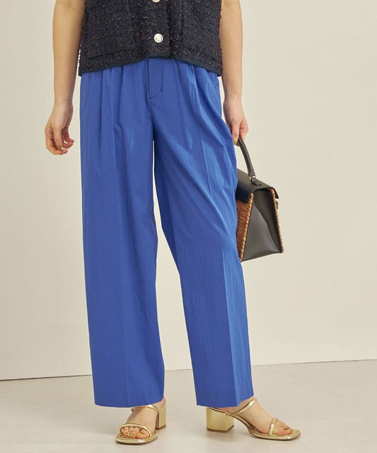 〈手洗い可能〉綿ナイロン タイプライター セミワイド タック パンツ