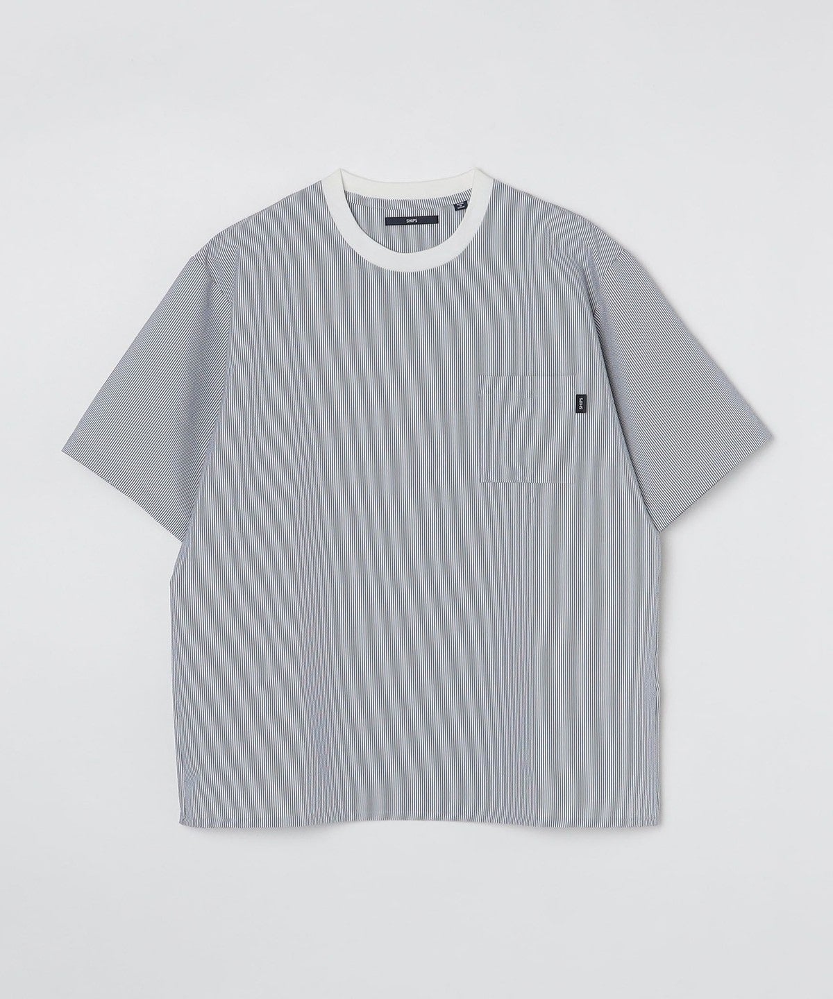 SHIPS: COOLMAX(R) シアサッカー ストライプ クルーネック Tシャツ
