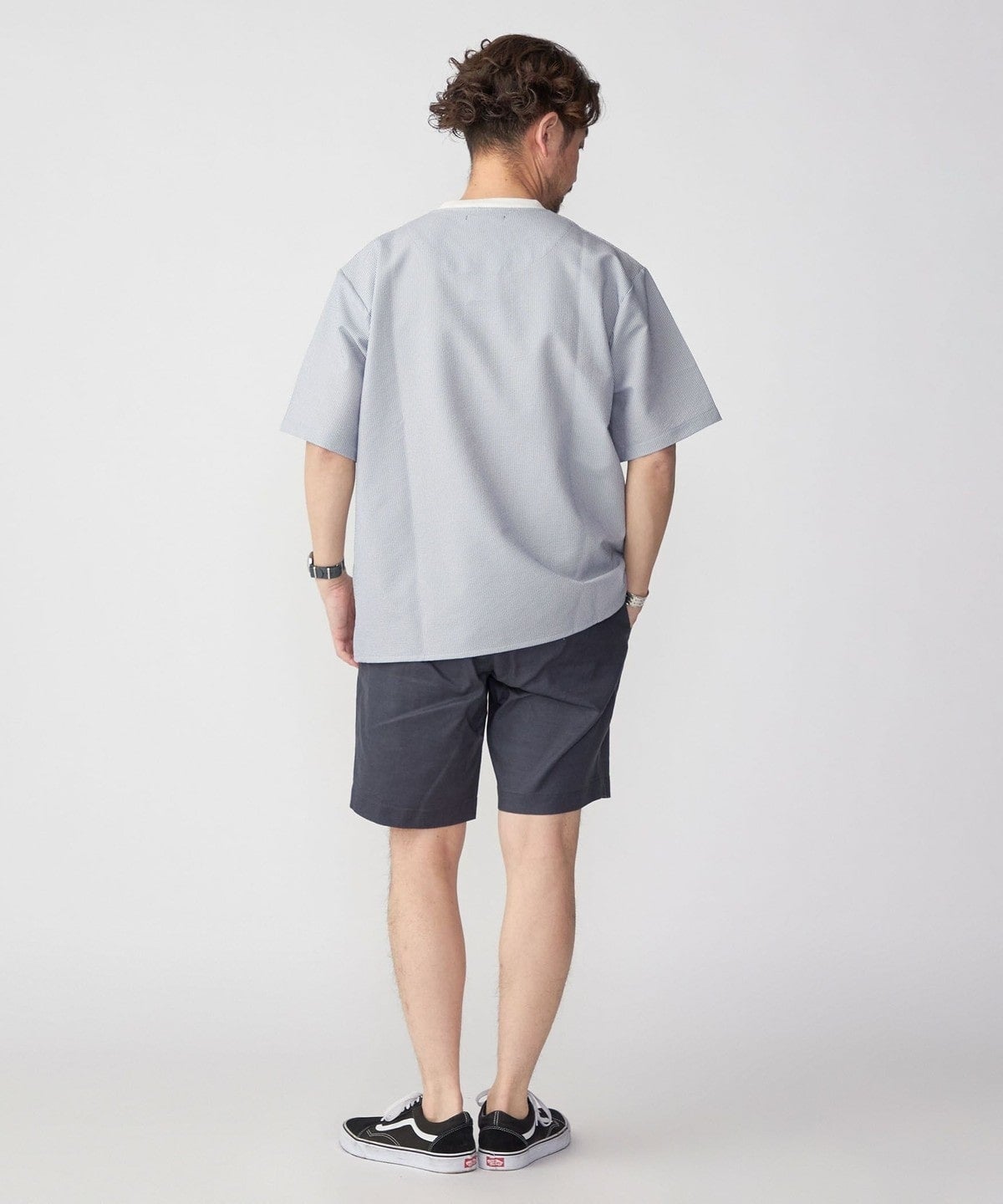 SHIPS: COOLMAX(R) シアサッカー ストライプ クルーネック Tシャツ