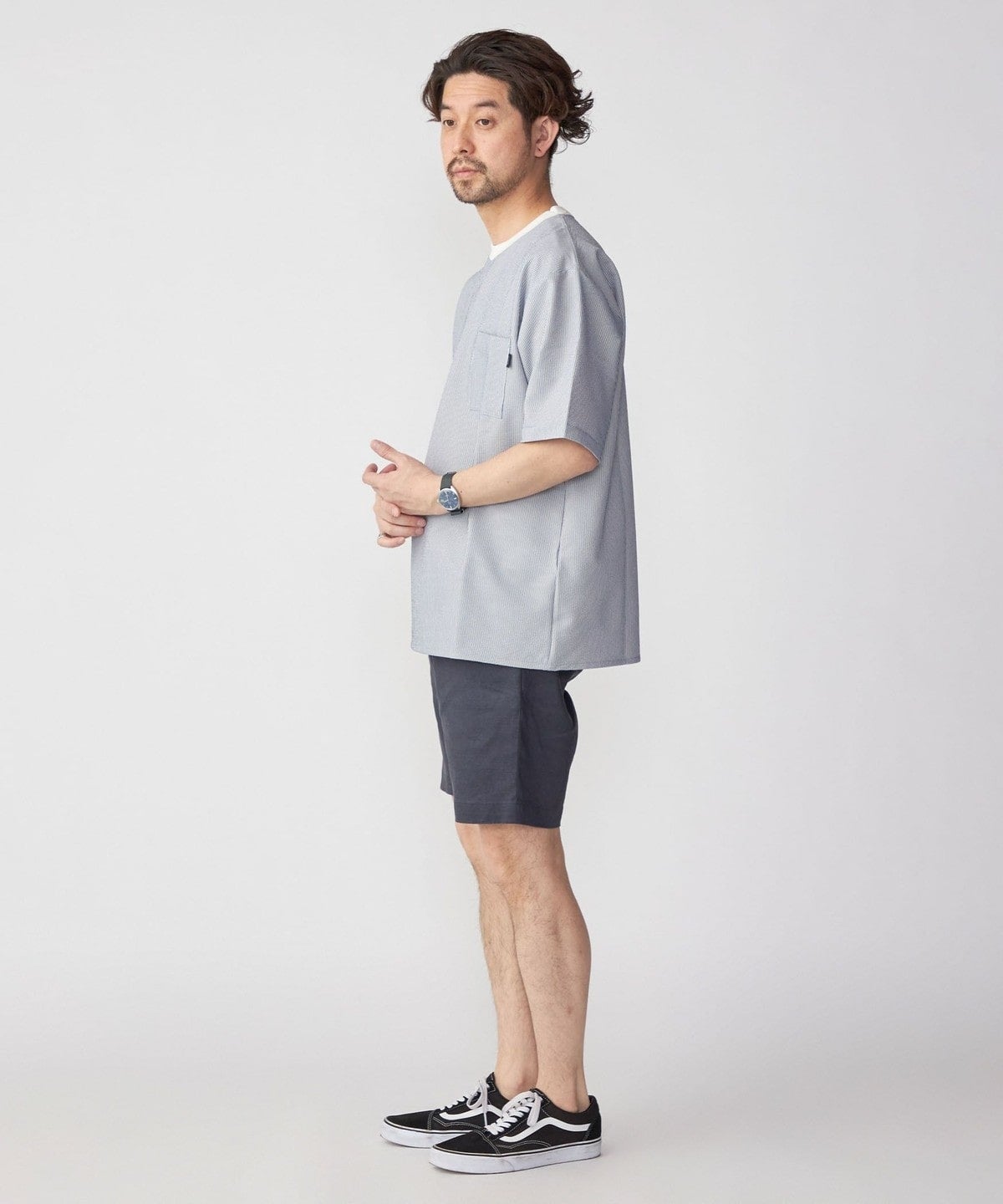 SHIPS: COOLMAX(R) シアサッカー ストライプ クルーネック Tシャツ