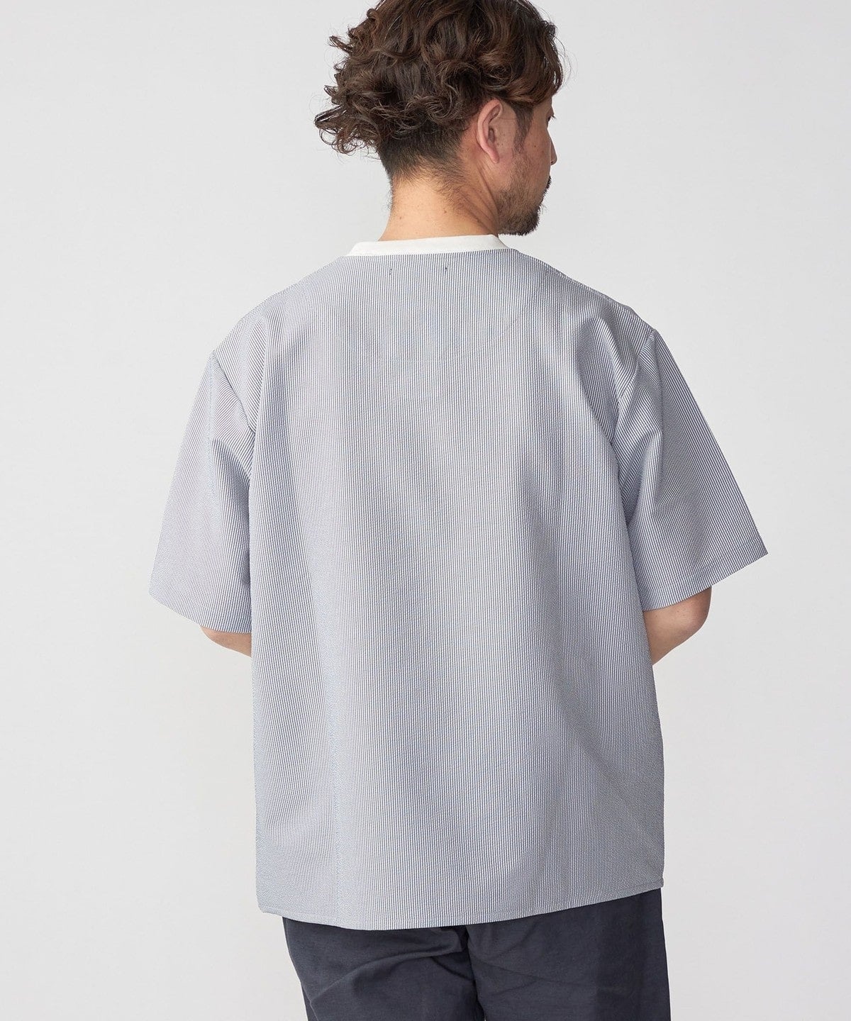 SHIPS: COOLMAX(R) シアサッカー ストライプ クルーネック Tシャツ