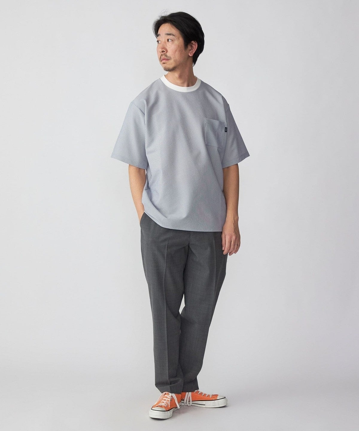SHIPS: COOLMAX(R) シアサッカー ストライプ クルーネック Tシャツ