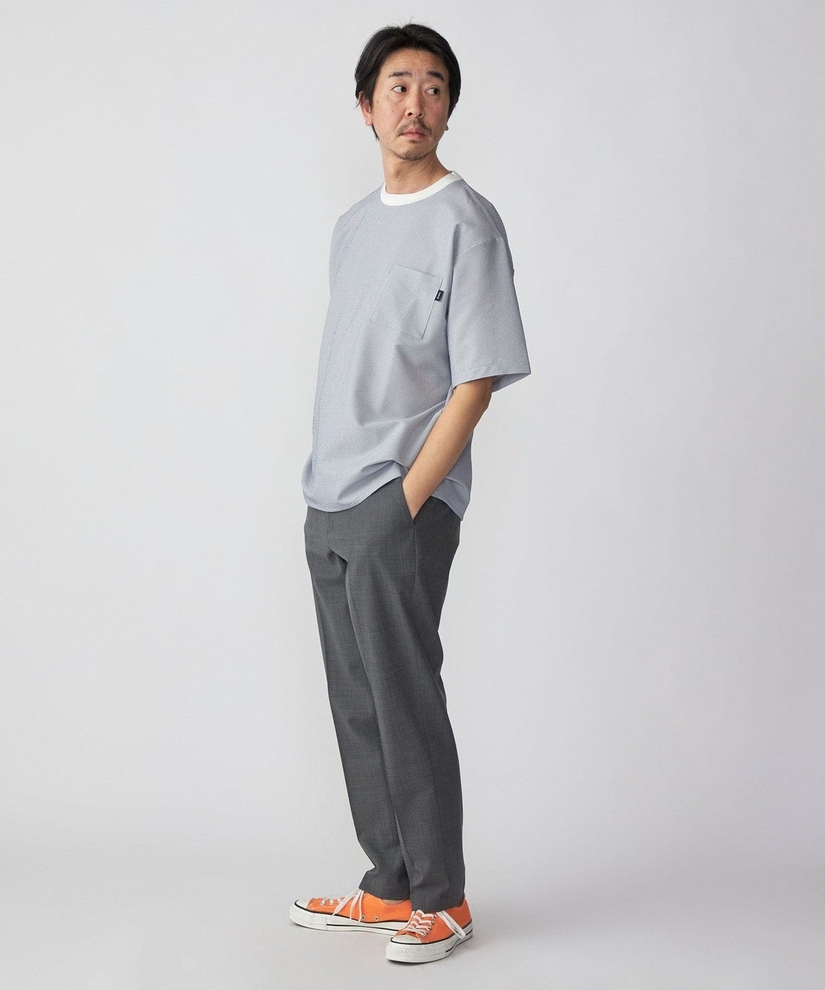 SHIPS: COOLMAX(R) シアサッカー ストライプ クルーネック Tシャツ