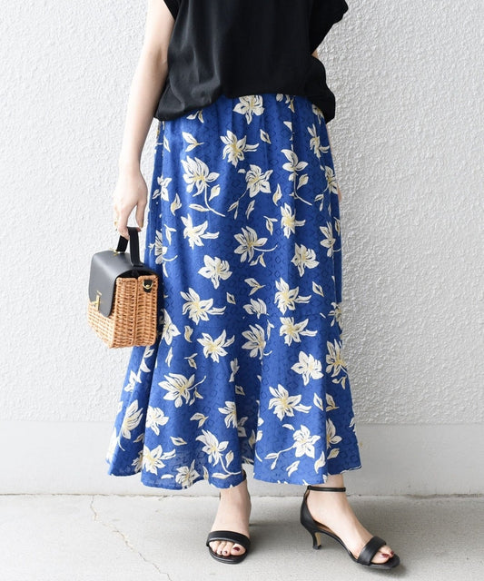 〈手洗い可能〉ドビープリントフレアスカート