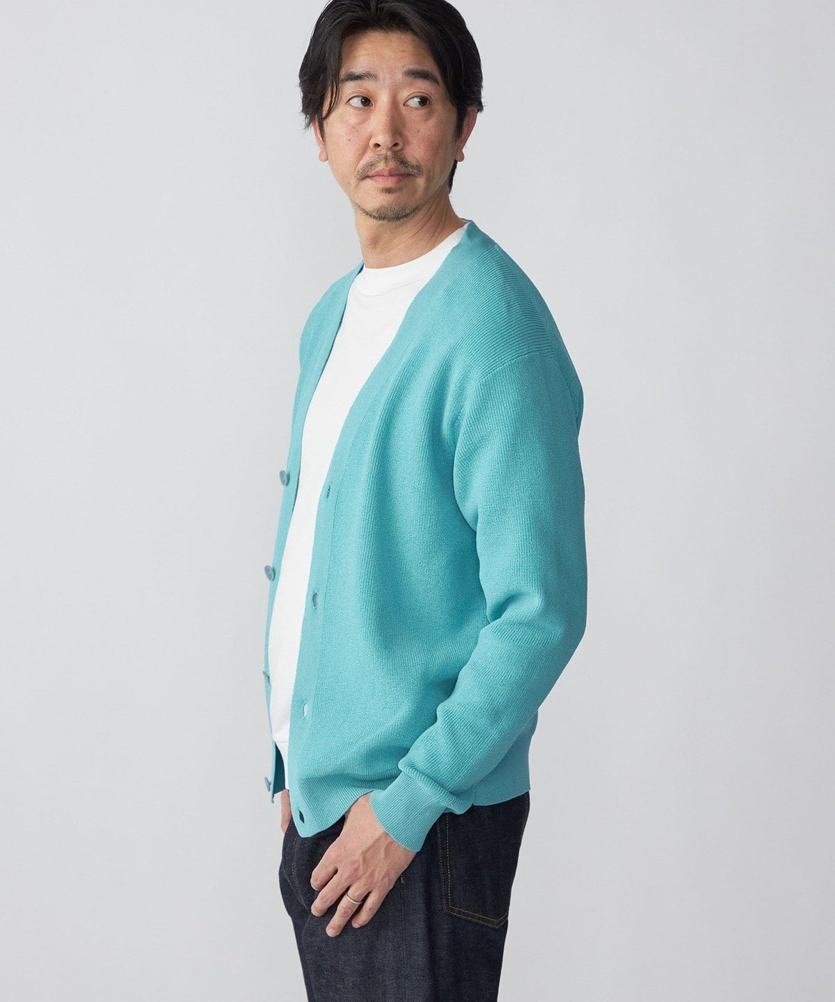 SHIPS:〈手洗い可能〉12ゲージ ペーパーヤーン Vネック カーディガン