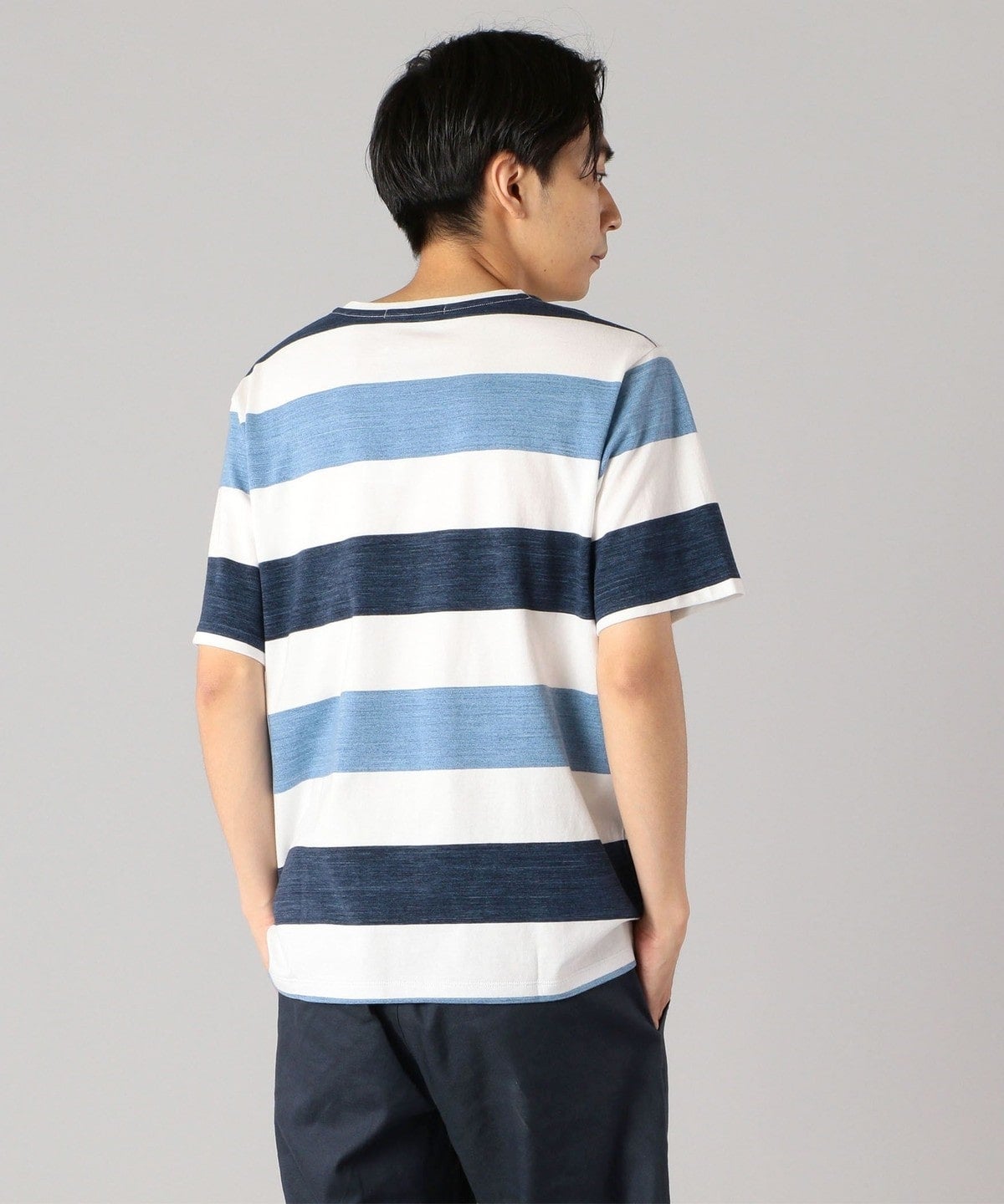 SHIPS: japan quality ワイドボーダー/パネル Vネック Tシャツ