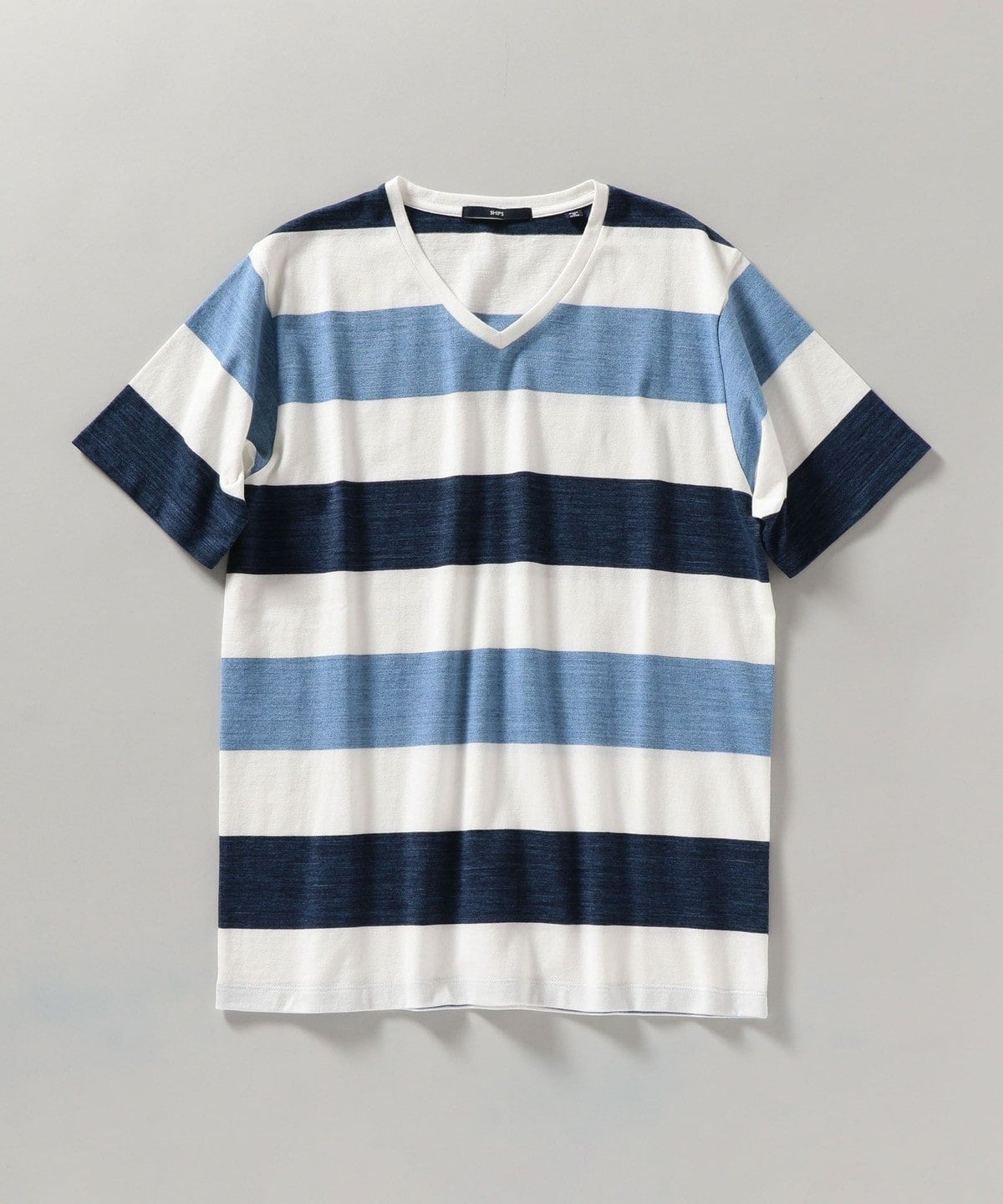 SHIPS: japan quality ワイドボーダー/パネル Vネック Tシャツ