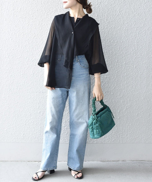 〈手洗い可能〉 ドット / ソリッド 2WAY タイ ブラウス