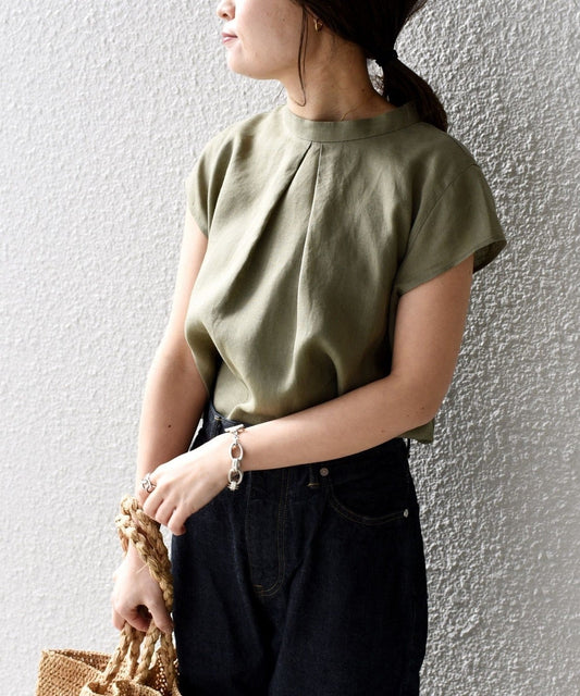 〈手洗い可能〉テレデランジップスタンドカラーブラウス