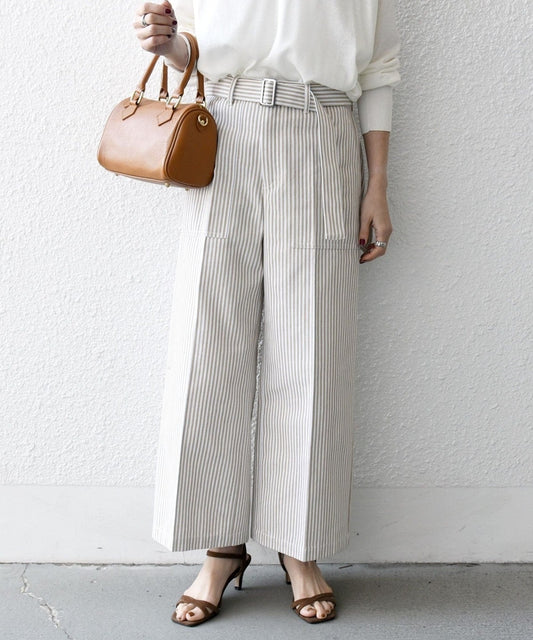 SHIPS any:〈洗濯機可能〉ヒッコリー ベルト ワイド パンツ