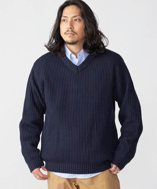 SHIPS:〈手洗い可能〉リラックスフィット 畔編み Vネック ニット