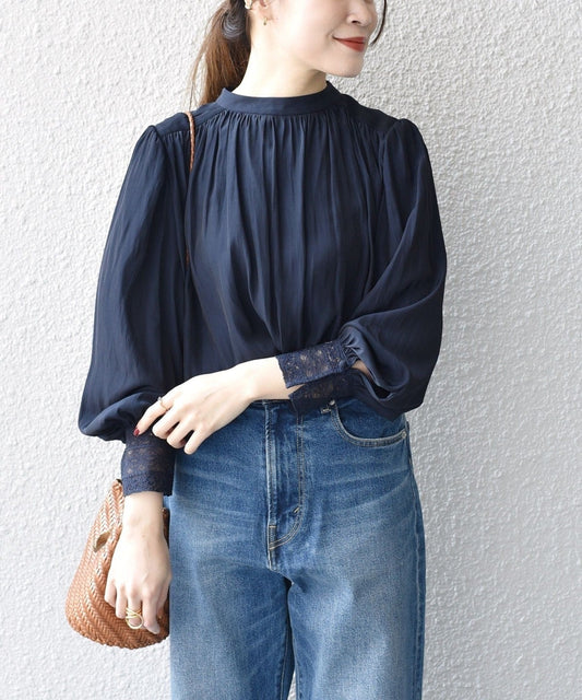 〈手洗い可能〉カッセン2WAY袖レースボウタイブラウス