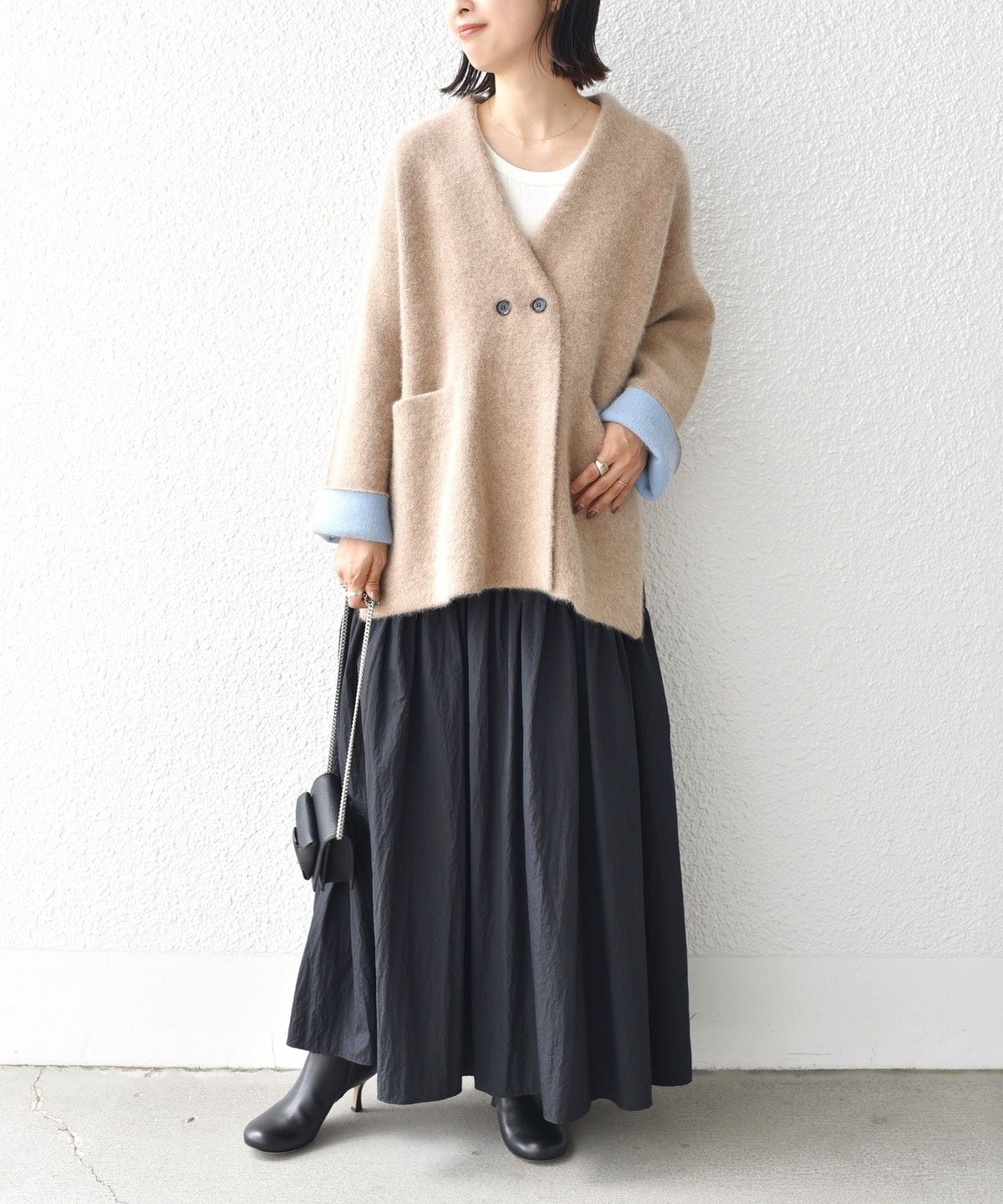 手洗い可能〉フォックス混 配色 ガウン カーディガン / ONE SIZE