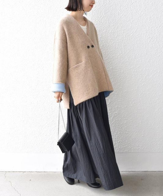 〈手洗い可能〉フォックス混 配色 ガウン カーディガン