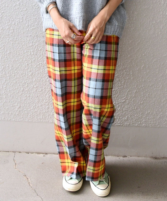 SHIPS any:〈ウォッシャブル〉IN.TES.PRA チェック ロング ワイド パンツ