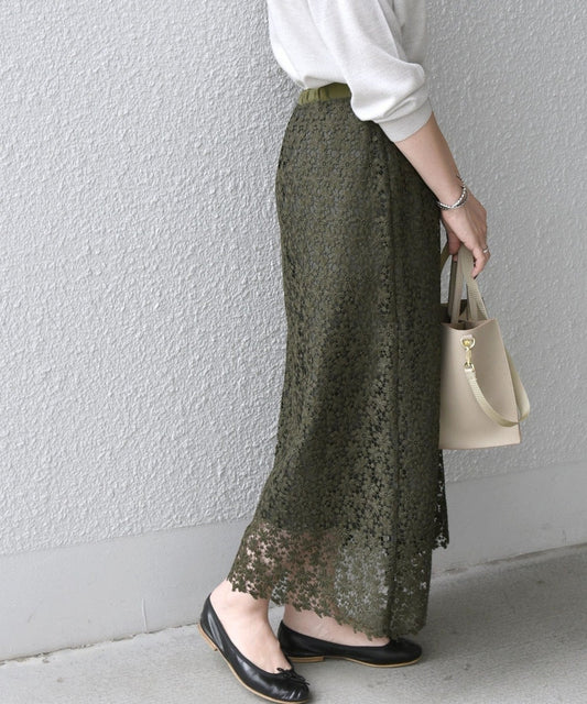 SHIPS any:〈ウォッシャブル〉プチフラワー レース スカート