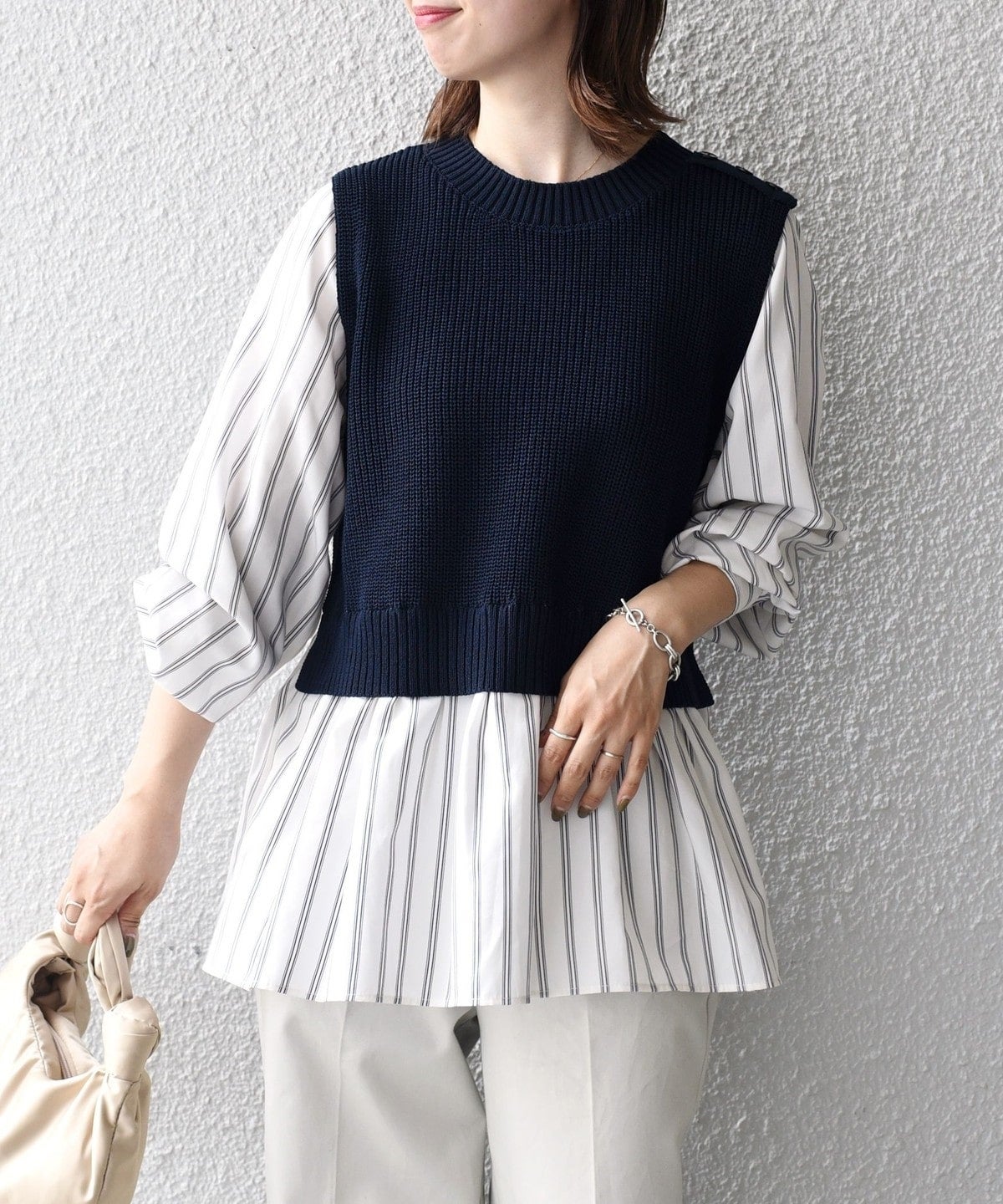 〈手洗い可能〉ベスト×ブラウス ロングスリーブプルオーバー