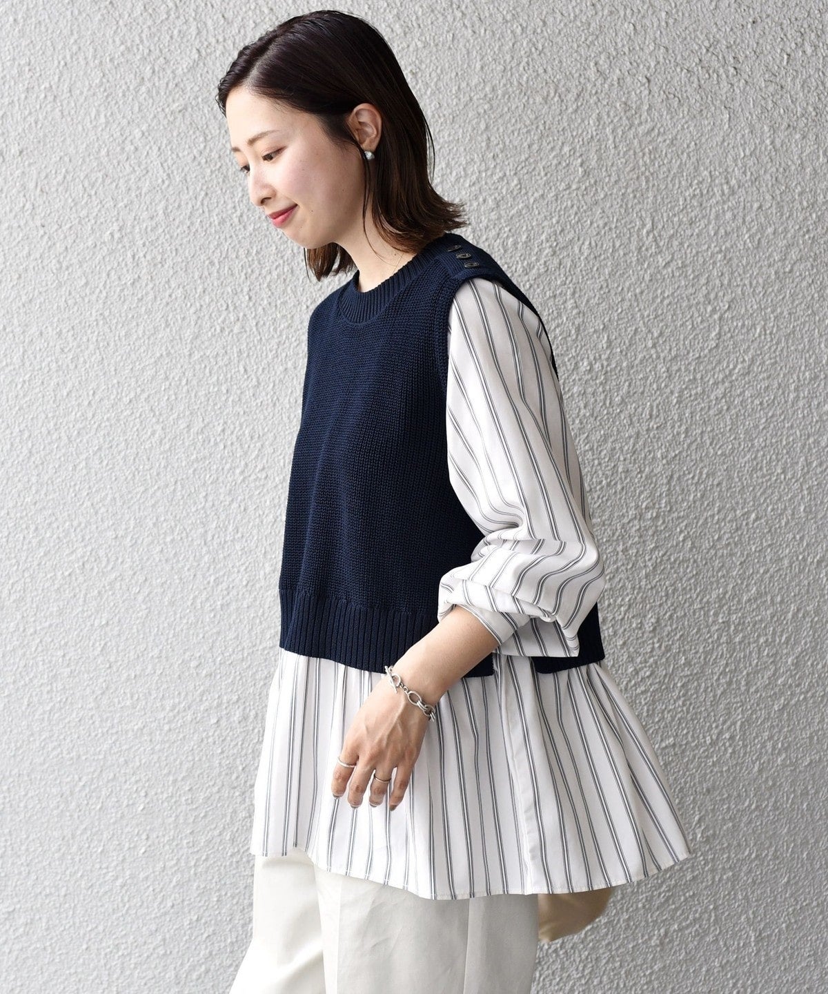 〈手洗い可能〉ベスト×ブラウス ロングスリーブプルオーバー