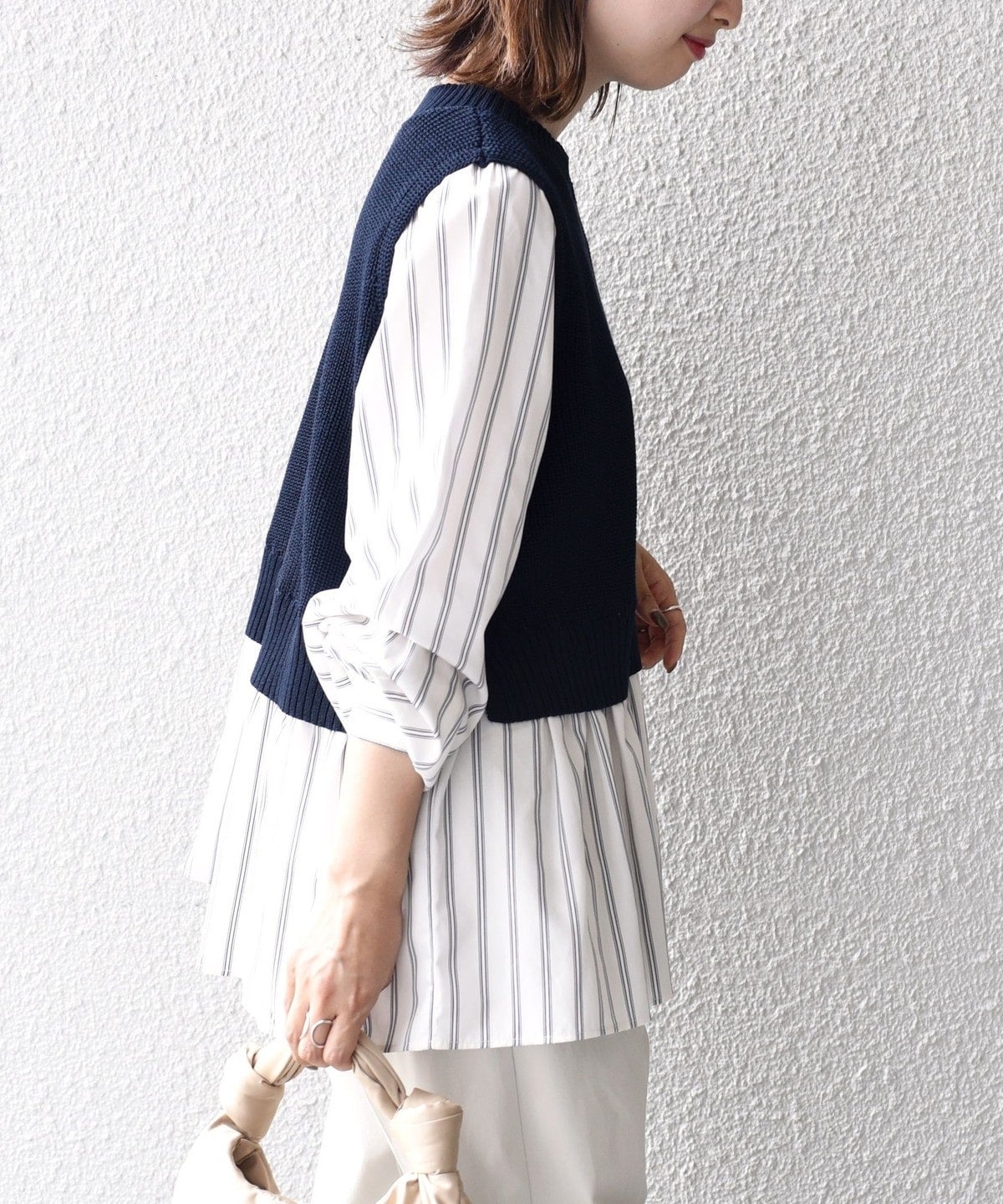〈手洗い可能〉ベスト×ブラウス ロングスリーブプルオーバー