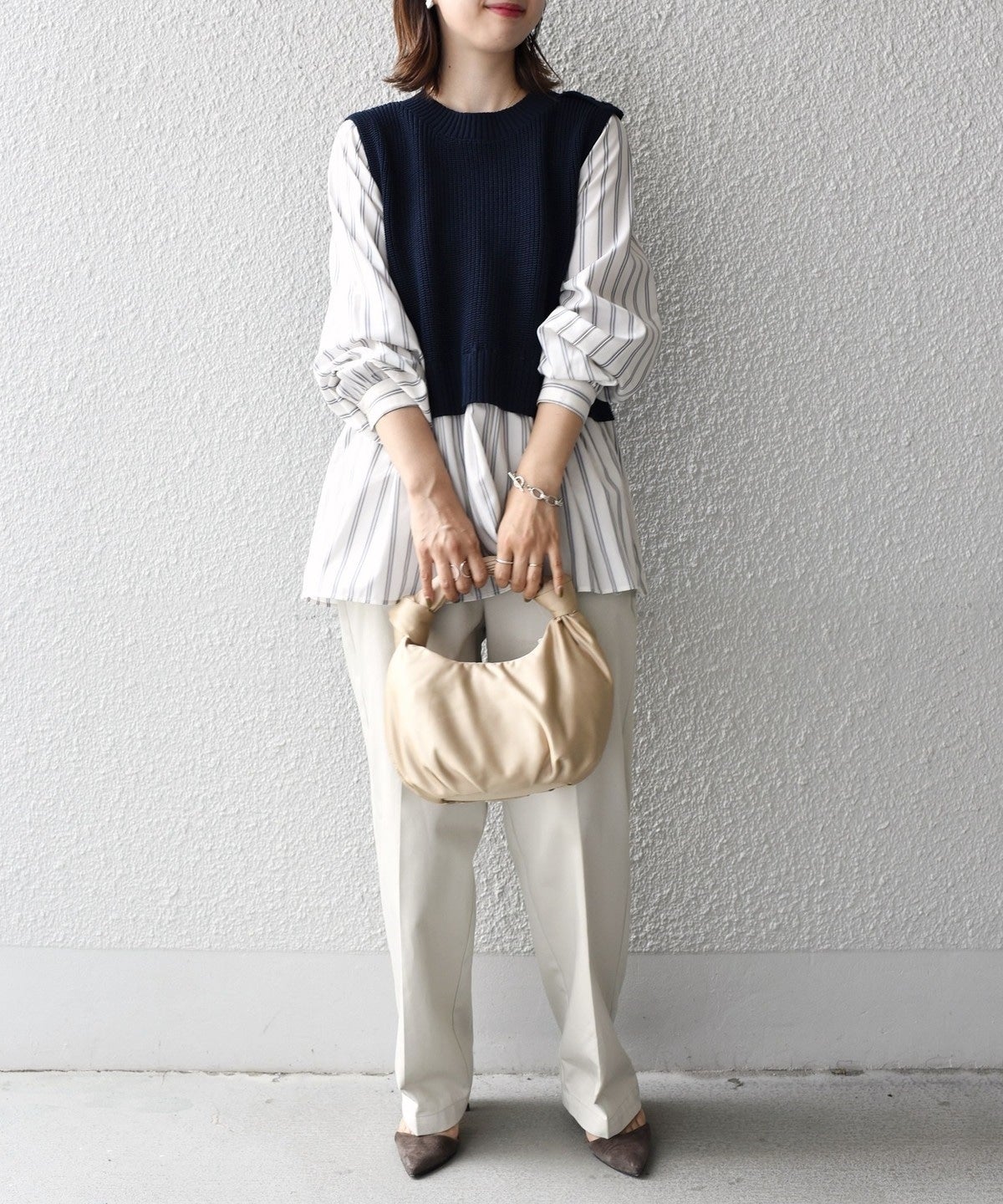 〈手洗い可能〉ベスト×ブラウス ロングスリーブプルオーバー