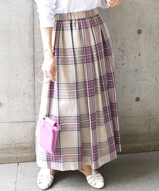 SHIPS any: ランダムタック チェック ソフト フレアスカート