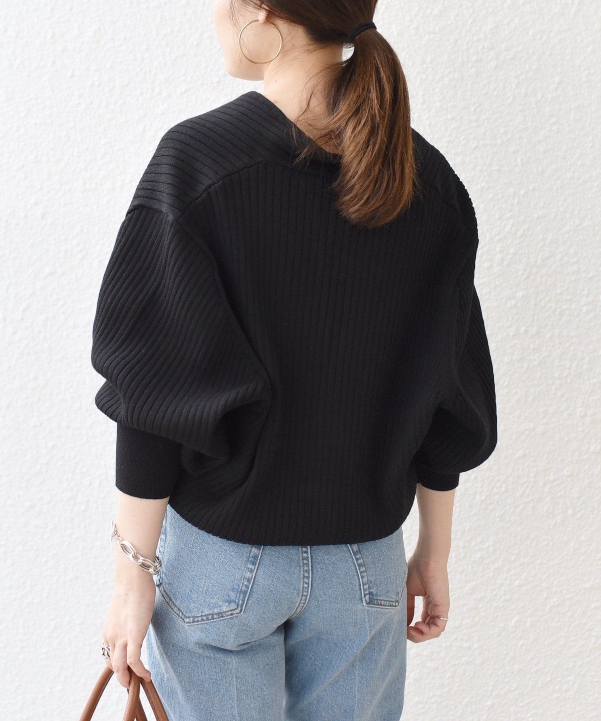 〈手洗い可能〉コクーン リブ Vネック カーディガン