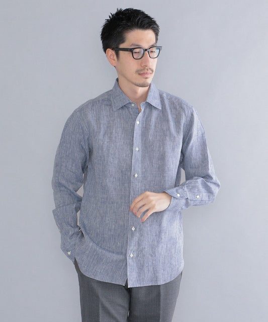 SHIPS: ウォッシュド リネン ワイドカラー 無地 シャツ