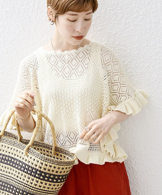 SHIPS any:〈手洗い可能〉クロシェ ボーダー ニット プルオーバー