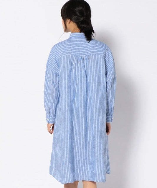 SHIPS Days STANDARD: リネン ドロップショルダーシャツワンピース(サックス)