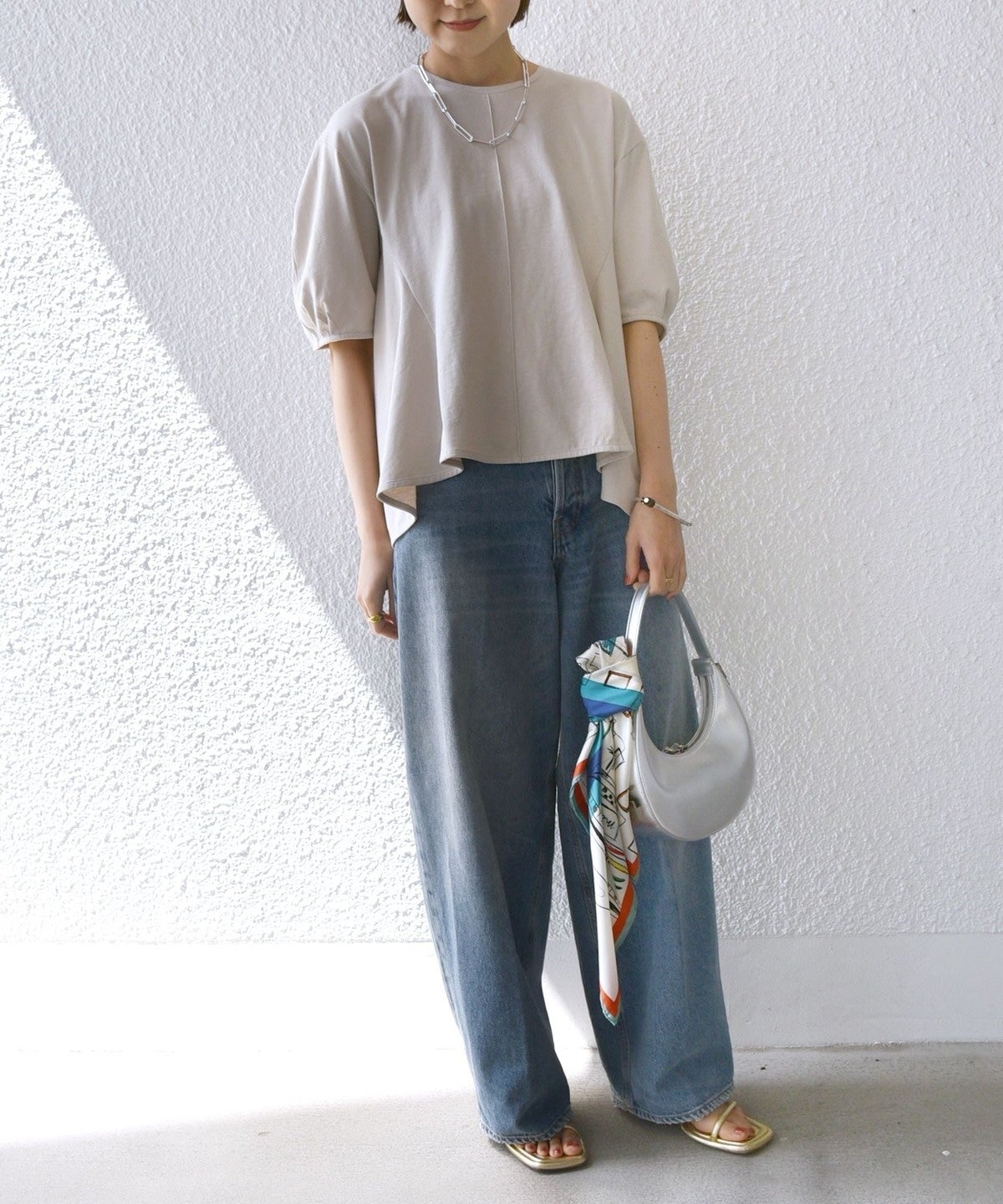 【WEB限定】 〈洗濯機可能〉へムフレア 5分袖 カットソー