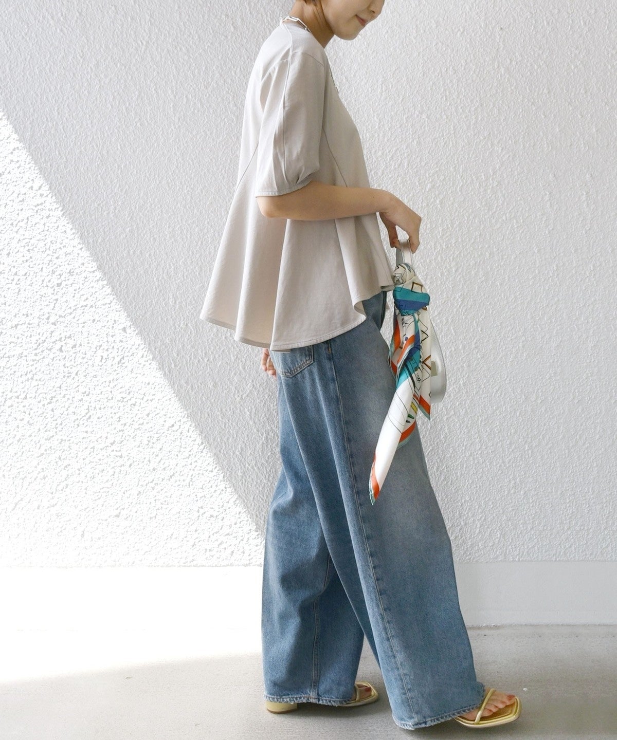 【WEB限定】 〈洗濯機可能〉へムフレア 5分袖 カットソー
