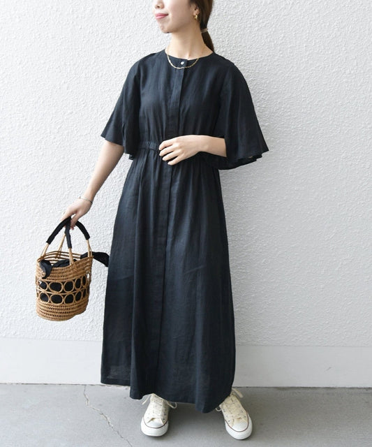 SHIPS any:〈洗濯機可能〉オーガニック リネン フレアスリーブ ワンピース