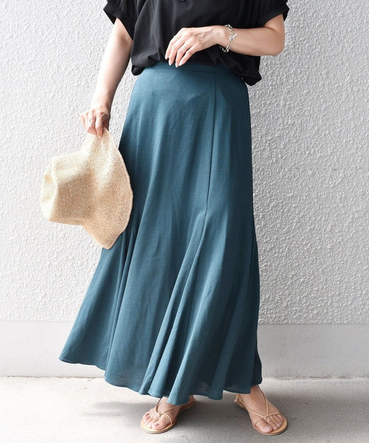 〈手洗い可能〉リネンミックス切り替えフレアスカート