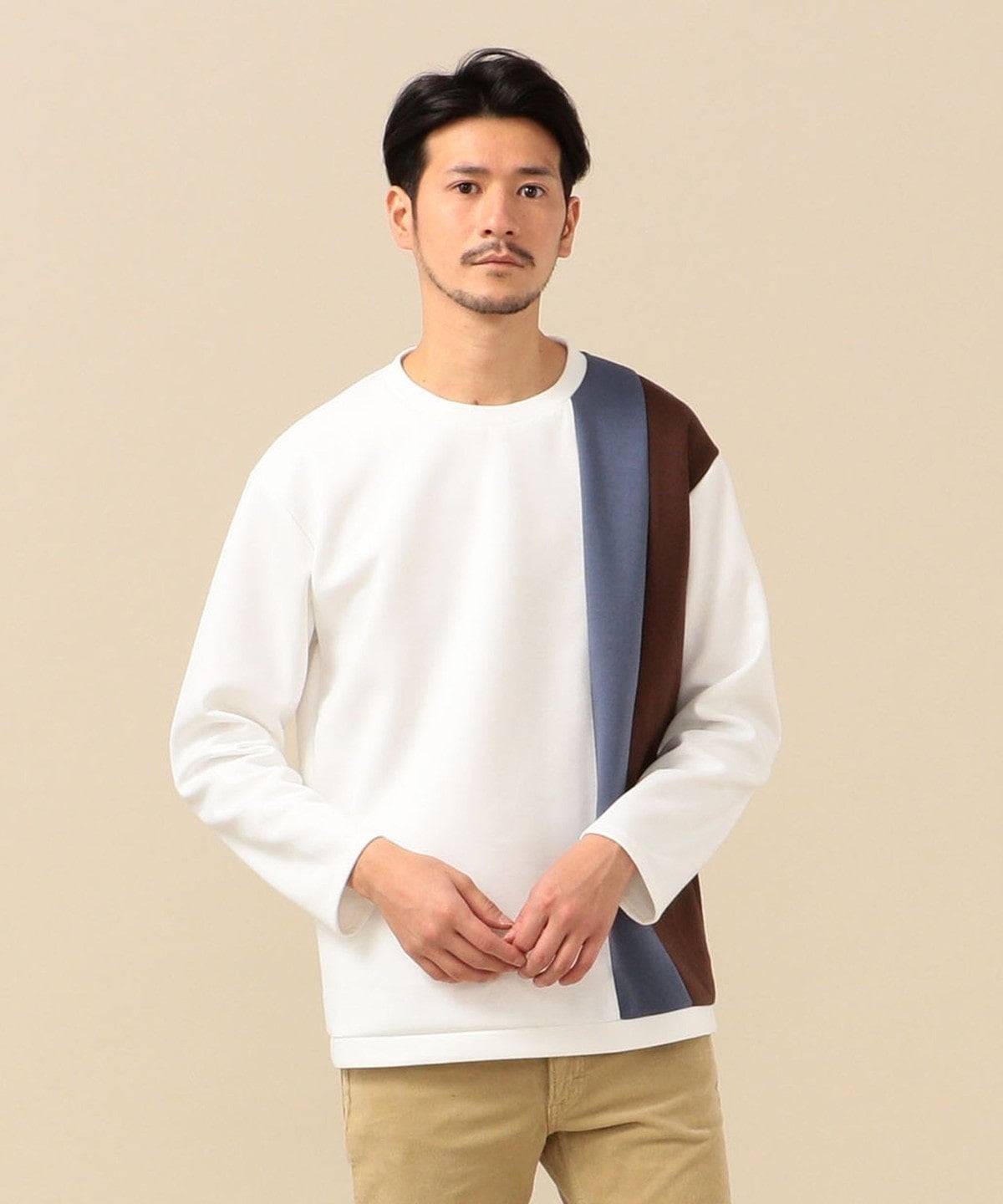 SHIPS: japan quality パネル アシンメトリー ポンチ ロングスリーブ