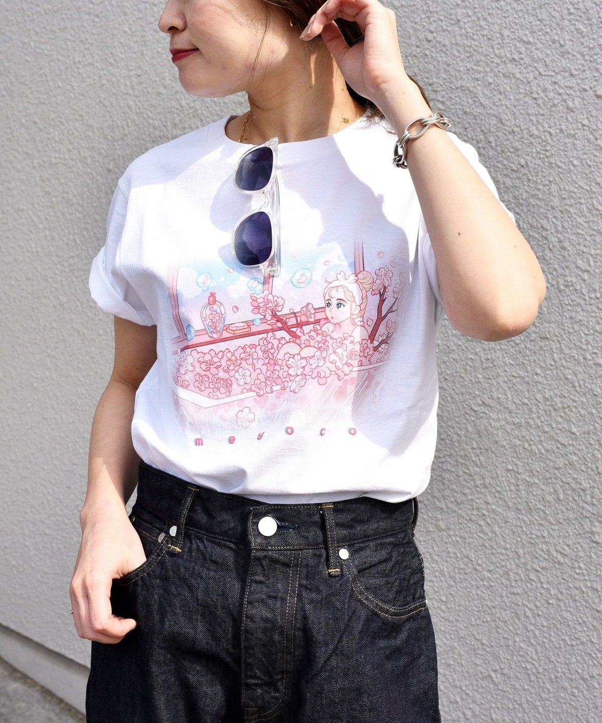 meyoco プリントクルーネックTEE