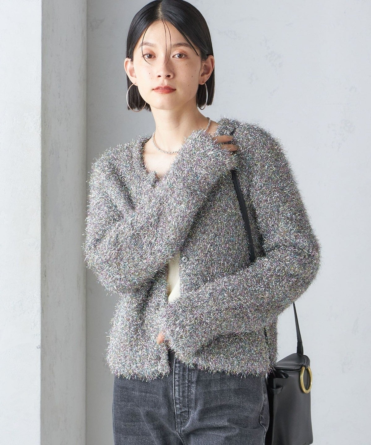 〈手洗い可能〉ラメ ニット 配色 カーディガン