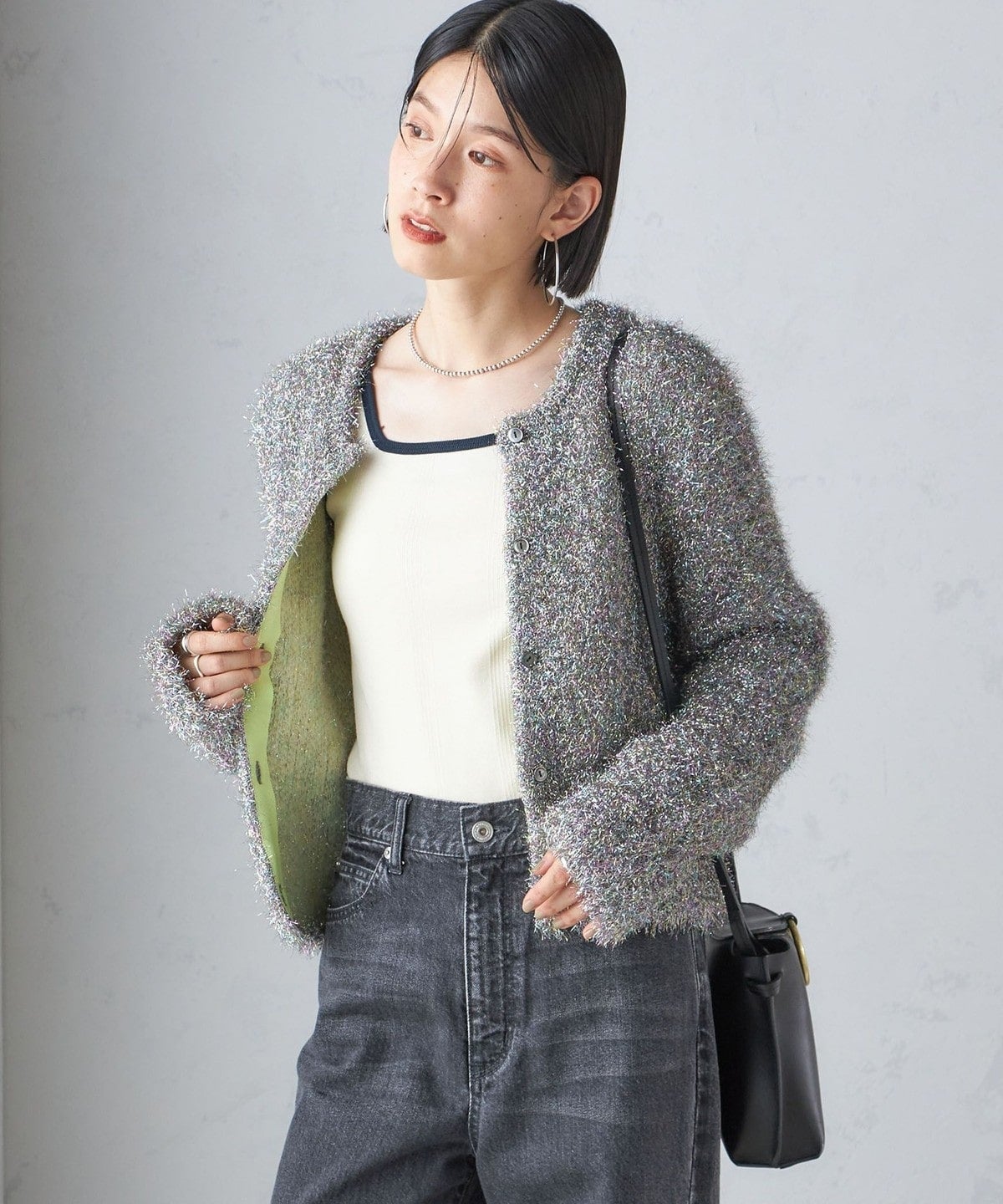 〈手洗い可能〉ラメ ニット 配色 カーディガン