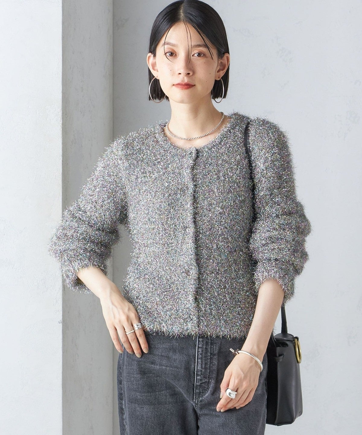〈手洗い可能〉ラメ ニット 配色 カーディガン