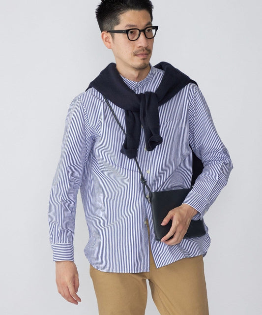 SHIPS: japan quality リラックスフィット ストライプ バンドカラーシャツ