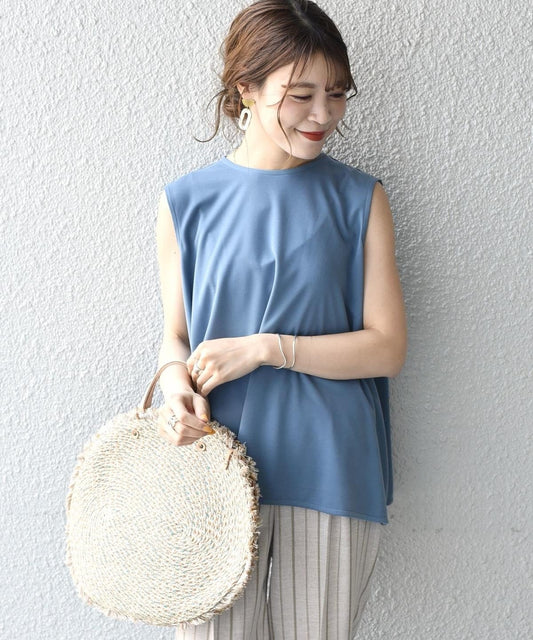 〈手洗い可能〉サンドウォッシュノースリーブフレアブラウス